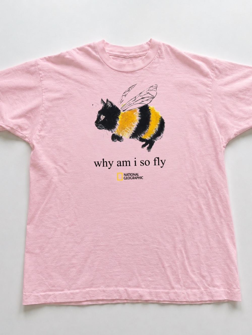 Light Pink Tee with Bee-Cat Graphic